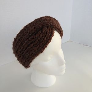 Headband Earwarmer Crossover Brown Turban Hand Knit Top Knot Winter Essential